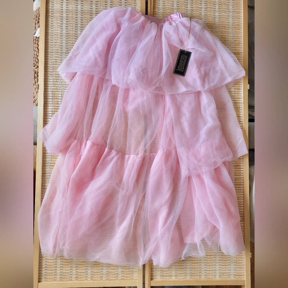 WICKED Glinda Elegant Pink Layered Long Skirt